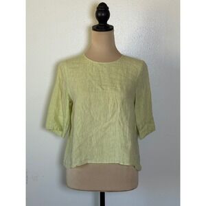 23区 x LIBECO Women's Belgian Linen Green Blouse Size 32 Coastal quiet luxury